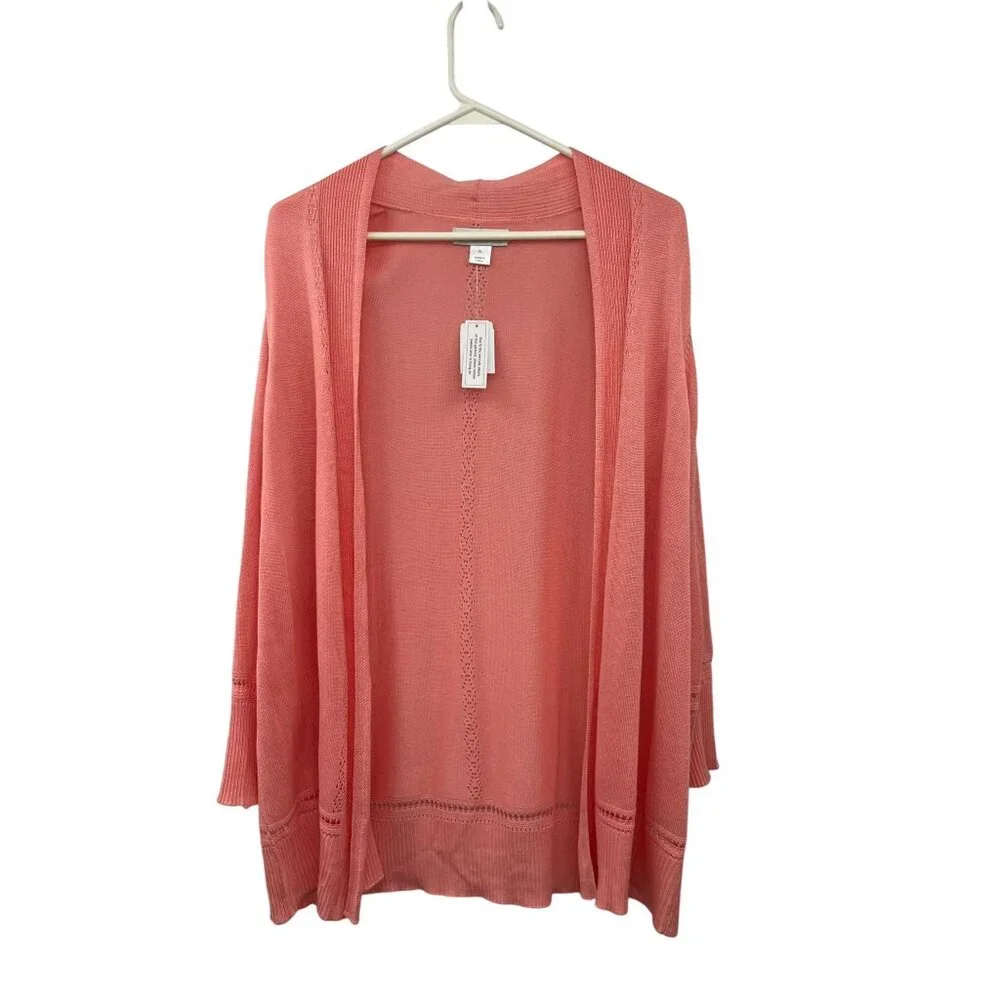 Christopher & Banks Cardigan Womens XL Peach Pink Open Front 3/4 Sleeve NEW - Picture 1 of 16